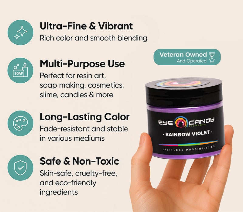 Eye Candy Pigments Premium Purple Mica Powder - Rainbow Violet (50gr) - for Epoxy, Resin, Soap, Paint, Woodworking, Acrylic Pouring, Bath Bombs, Fishing Lures - DIY Arts and Crafts Additive - Image 3